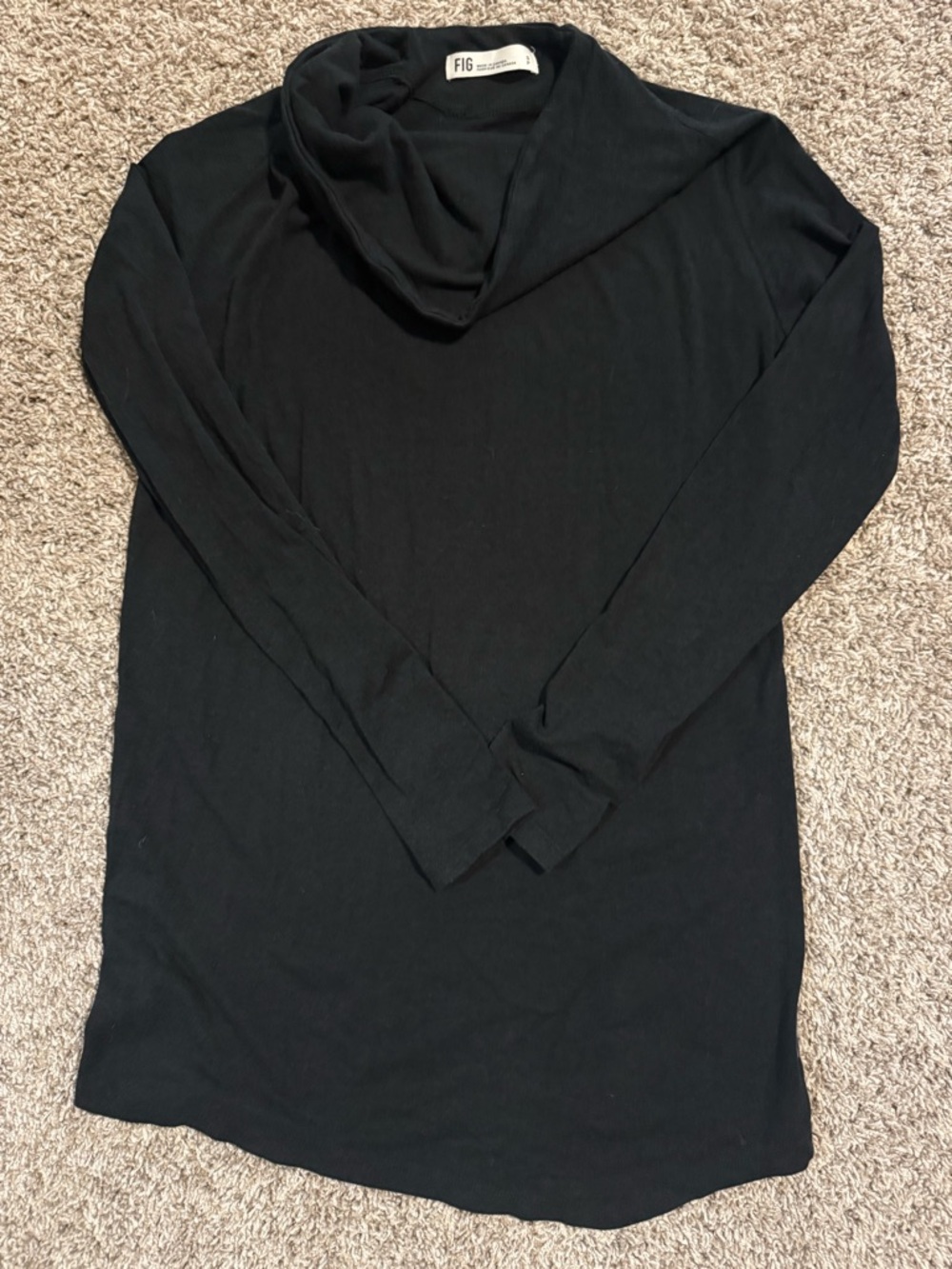 FIG Black Long Sleeve Cowl Neck Top Women’s Size Small